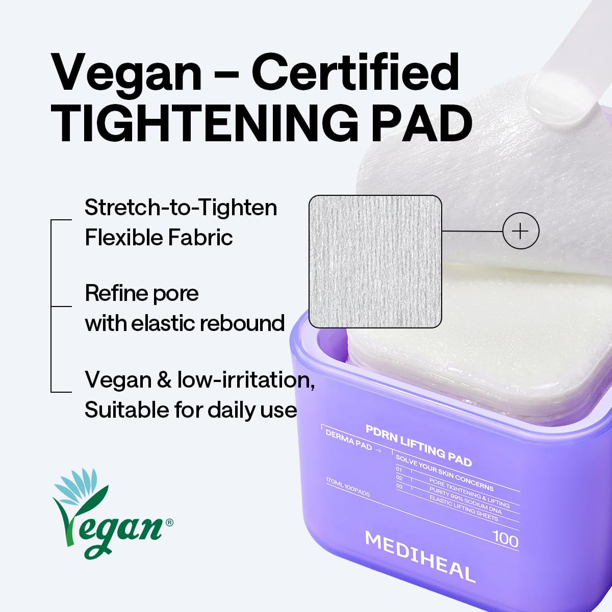 MEDIHEAL pad surface with essence droplet showing concentrated hydration benefit