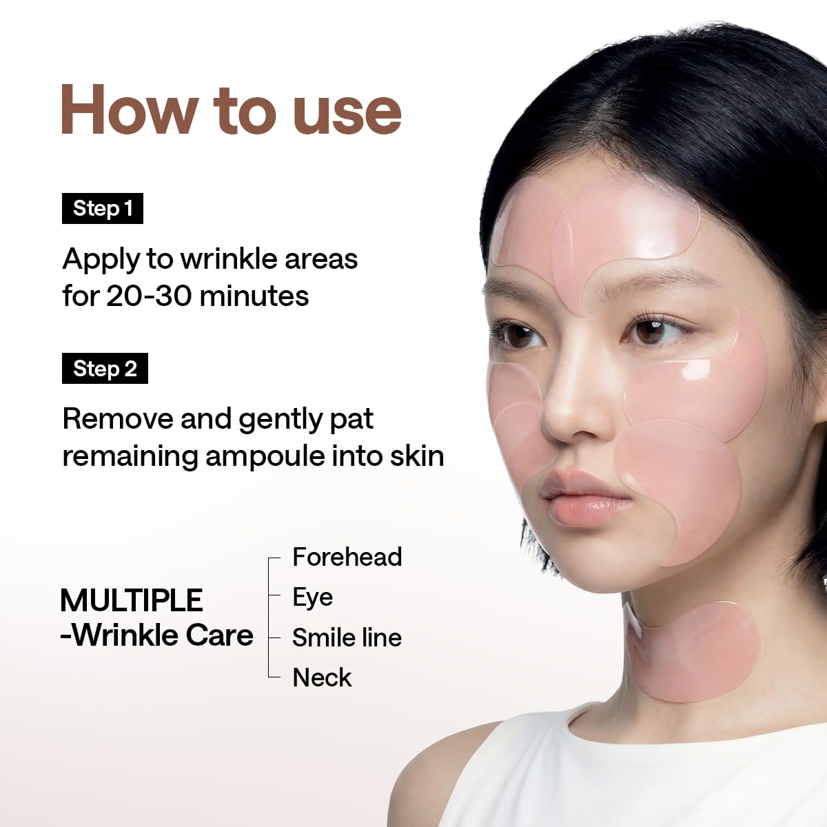 MEDIHEAL patch on neck highlighting multi-zone application and firming support