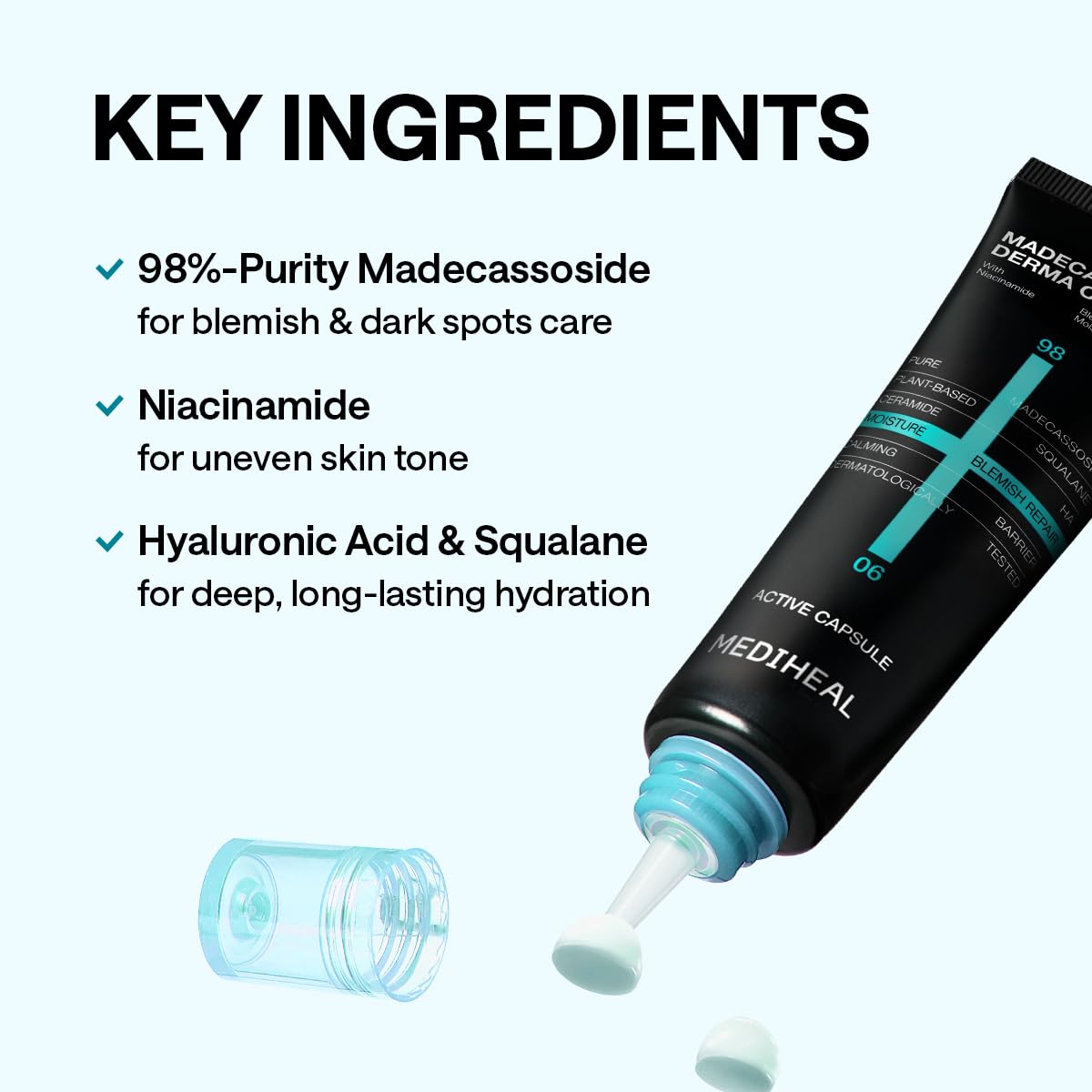 MEDIHEAL jar next to coin for scale showing travel-friendly 50ml size