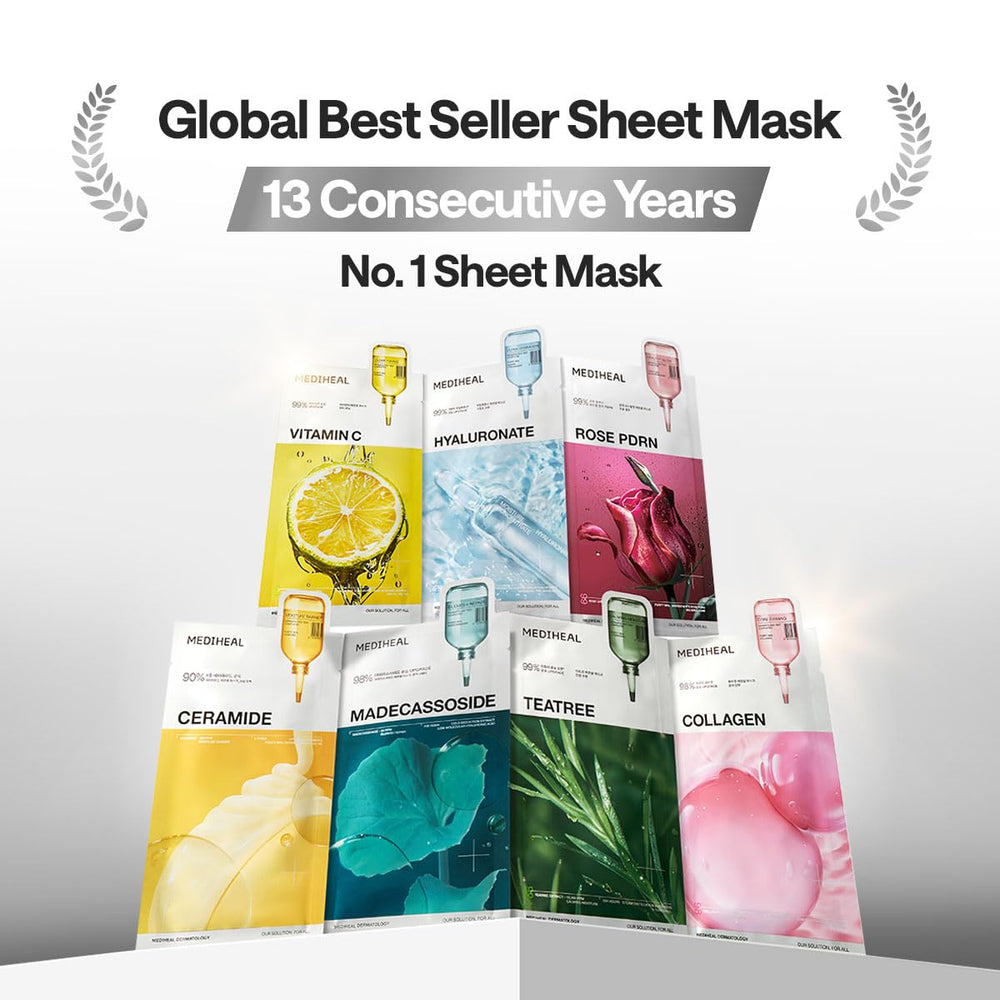 MEDIHEAL close-up of the open sheet mask material and fit benefits