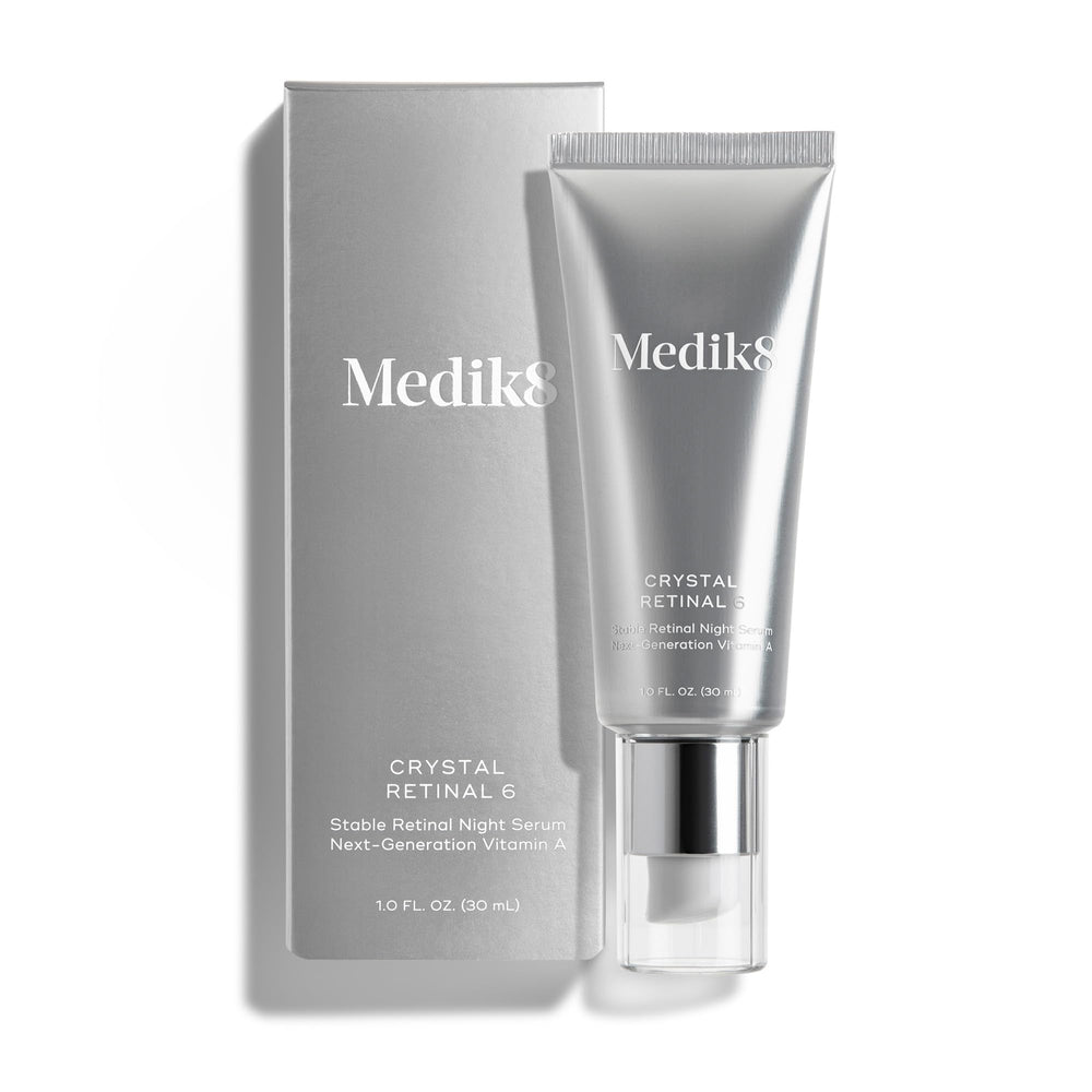 Medik8 front bottle view showing sleek packaging and nightly serum benefit