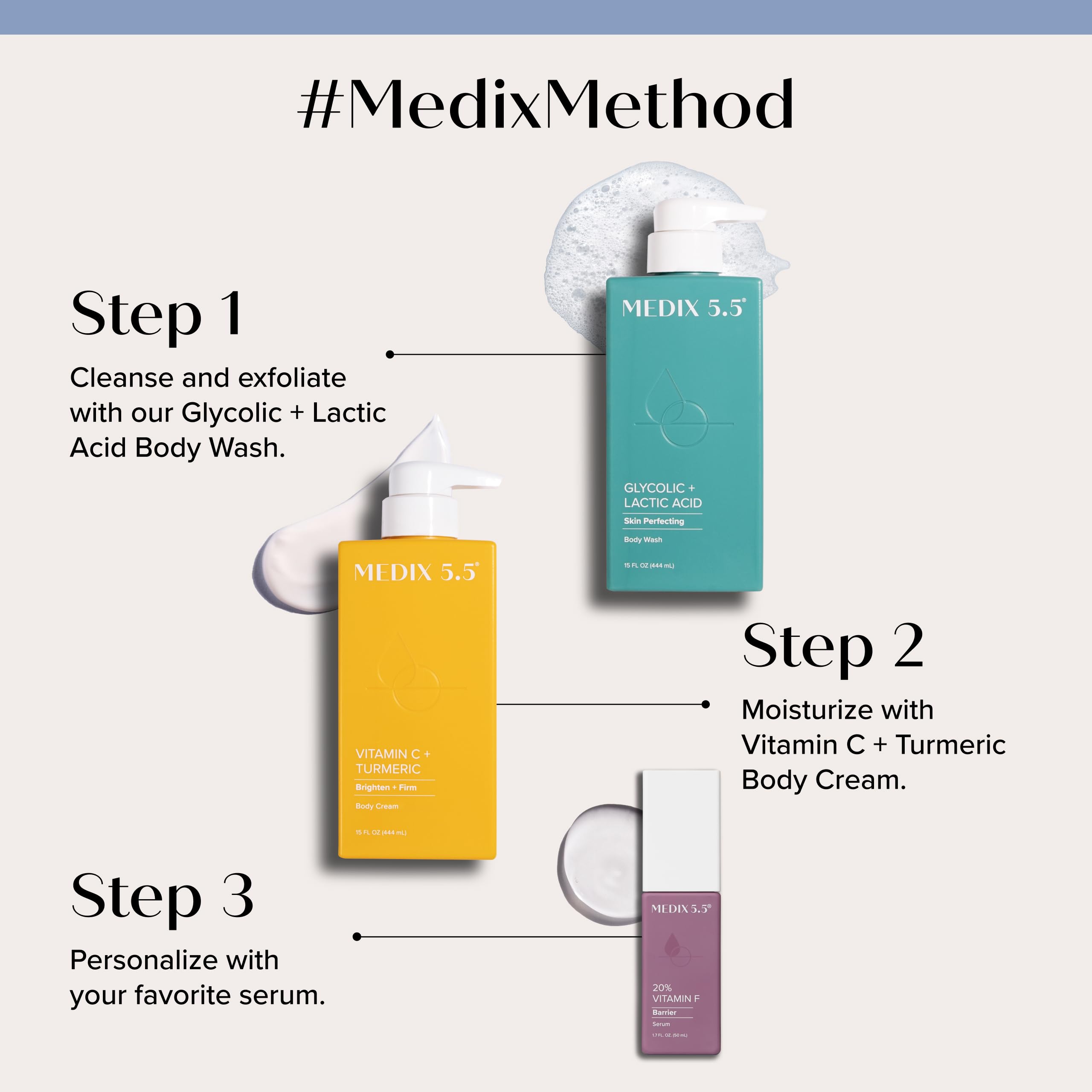 Medix 5.5 bottle next to hand for true 15 fl oz size reference
