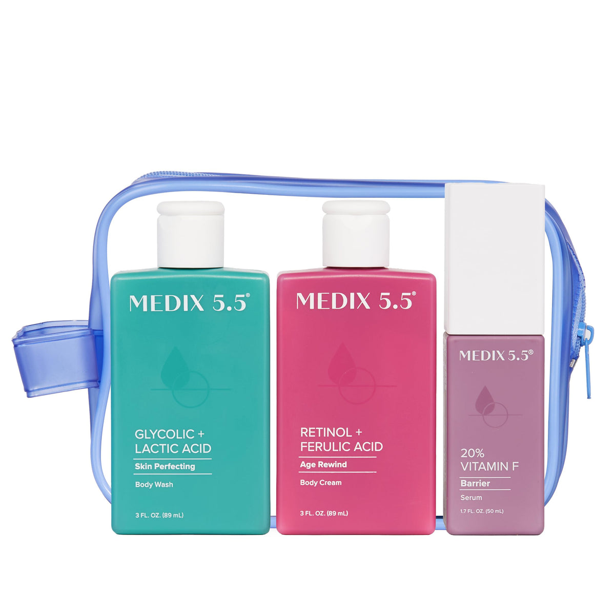 Medix 5.5 travel kit packaging showing three compact bottles and convenience