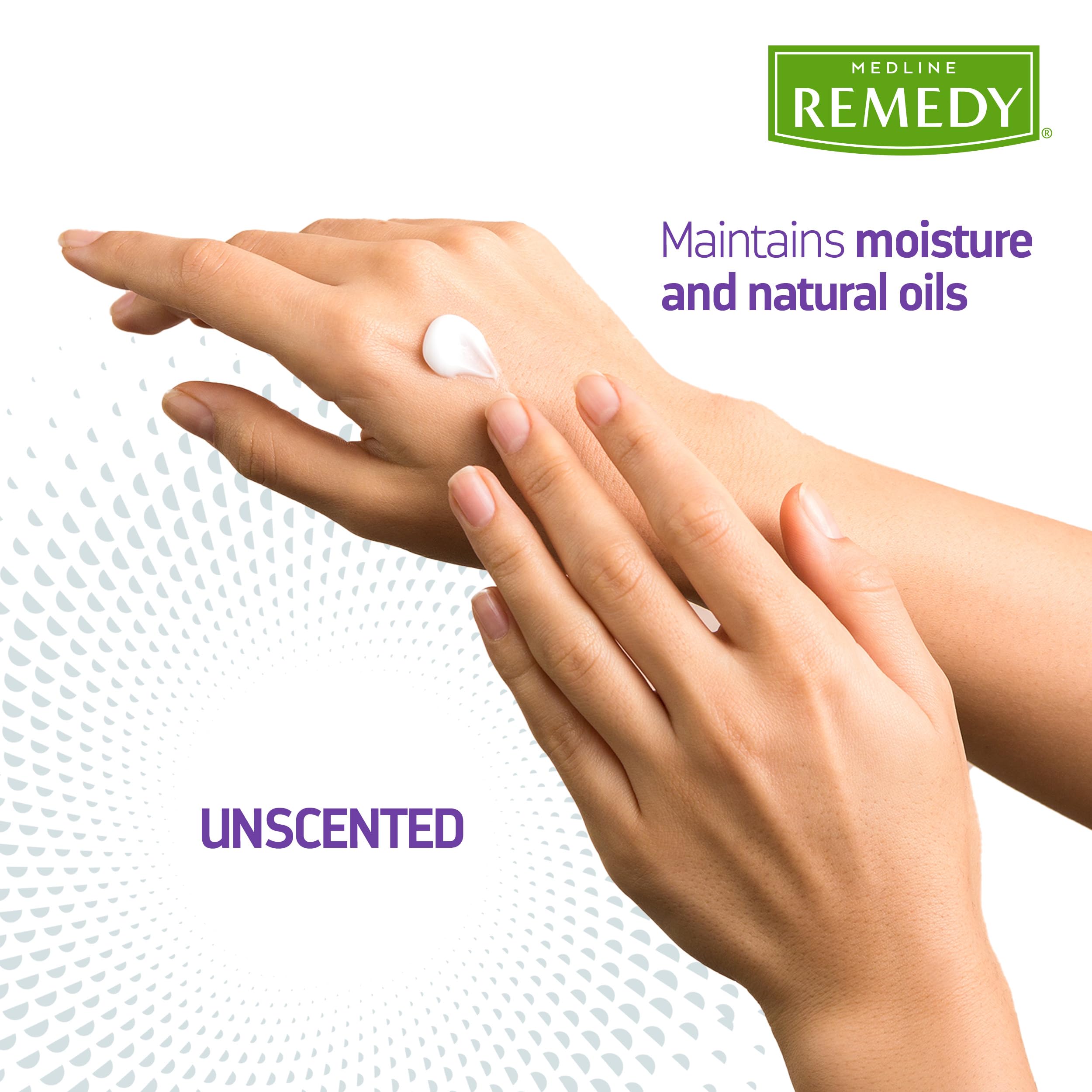 Medline Remedy applied to hands demonstrating soothing hydration and restored skin comfort