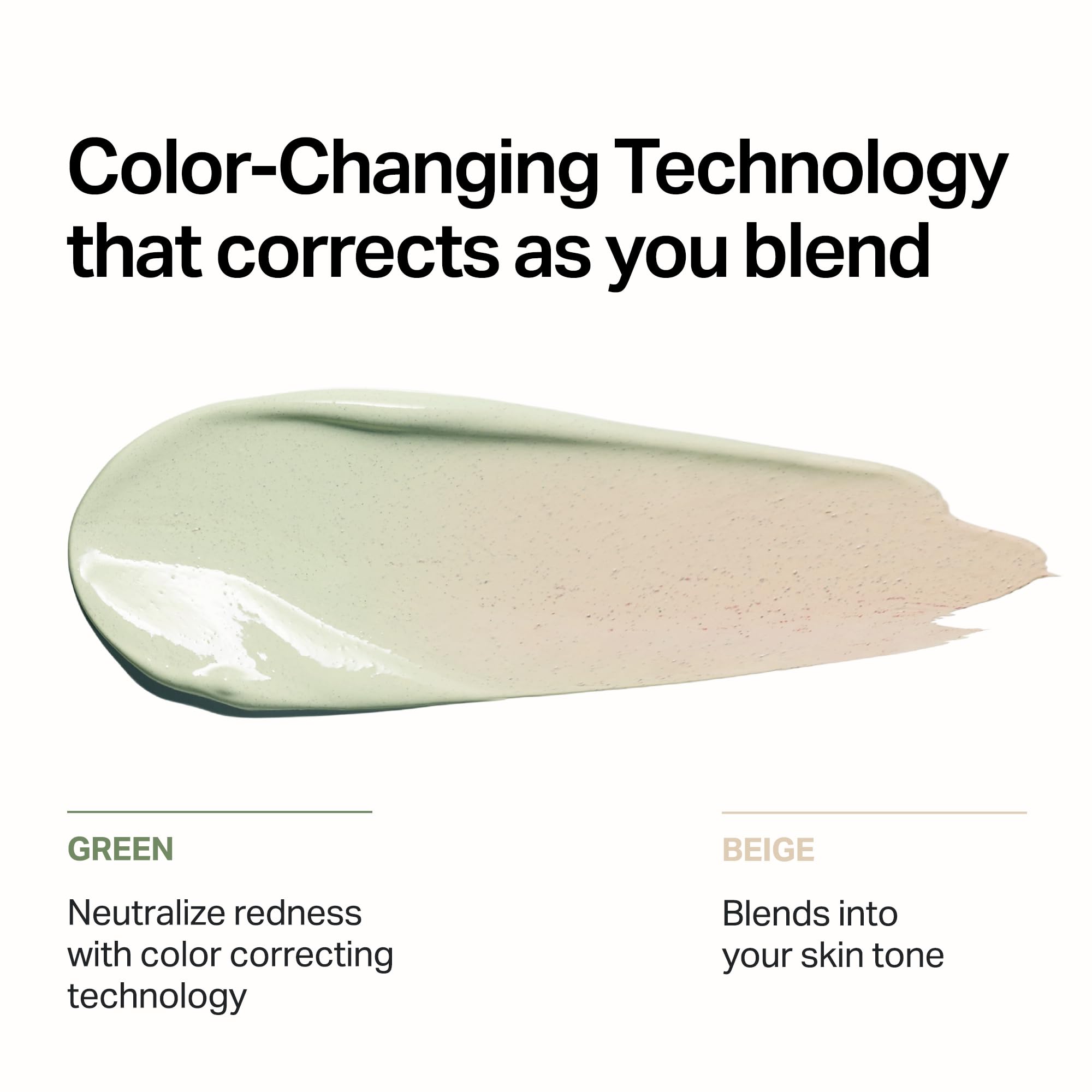Meebak application on face blending green-to-beige for even tone benefit