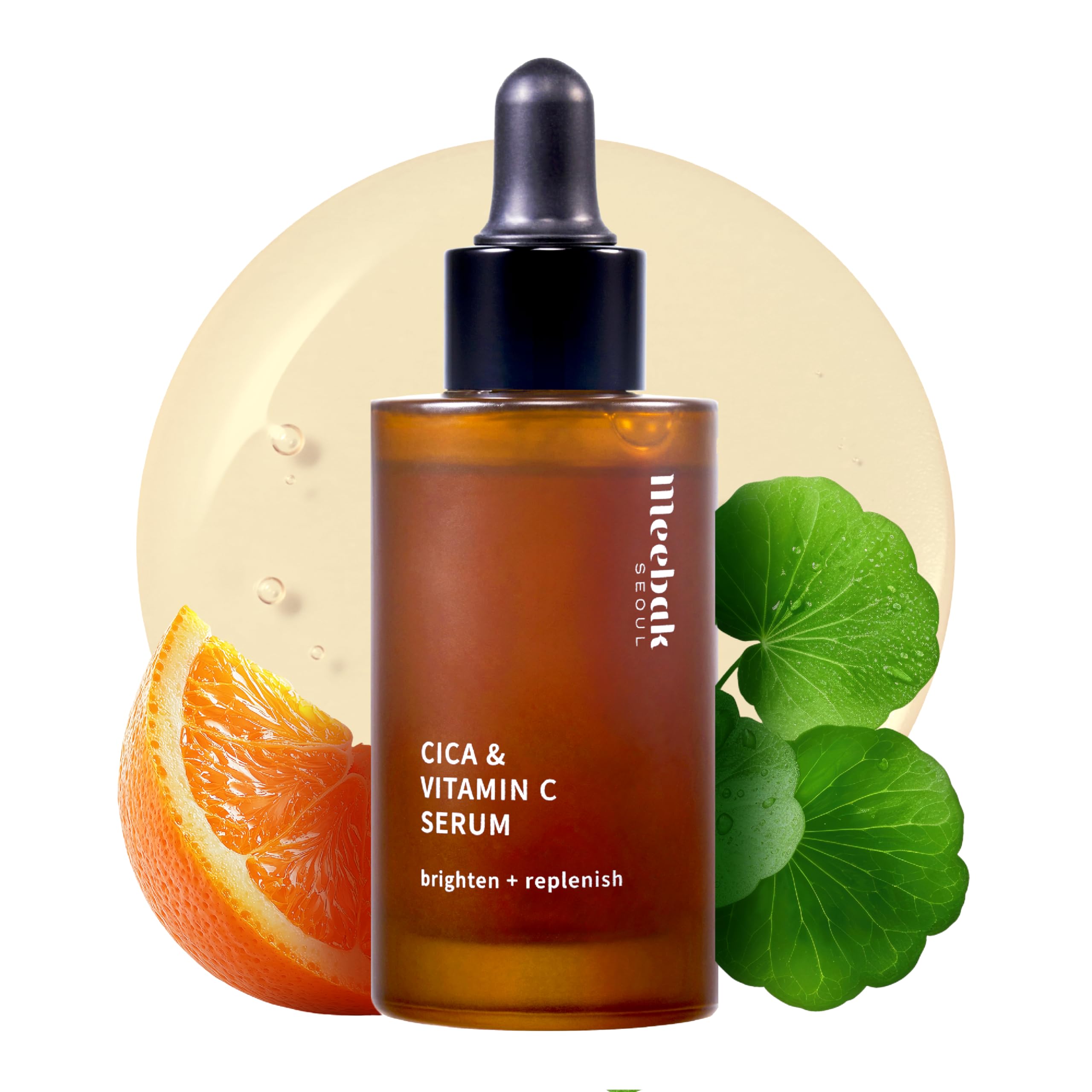 Meebak front bottle view showing clean packaging and gentle brightening benefits