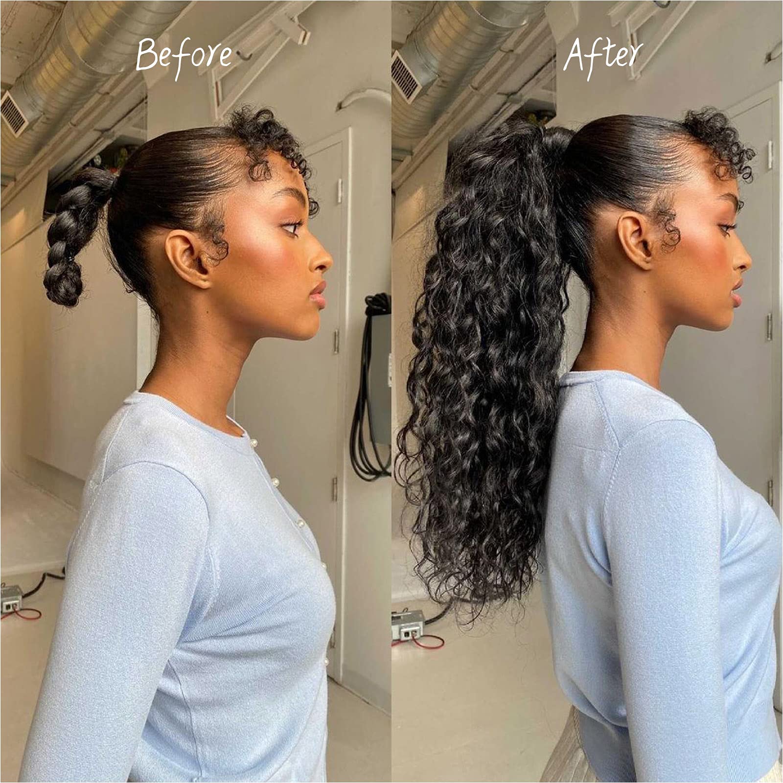 Meepo ponytail styled outdoors illustrating long-lasting hold benefit