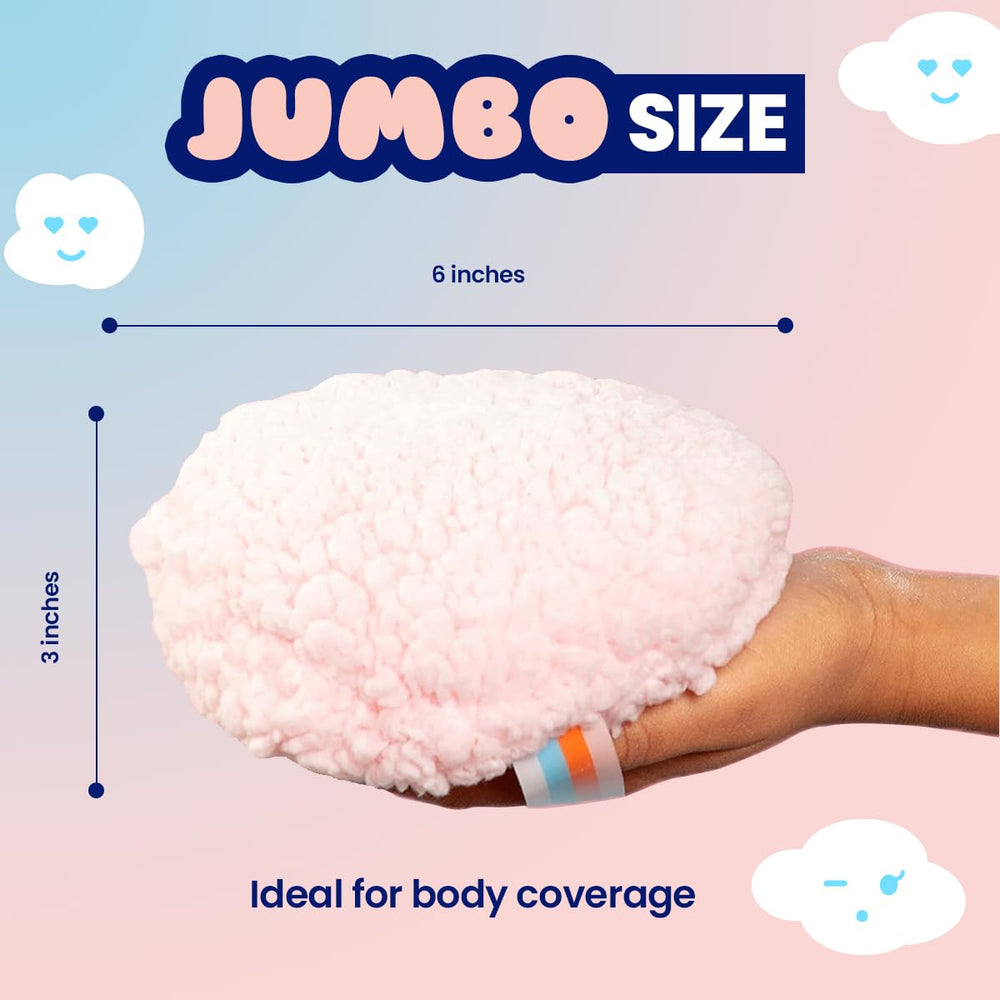 Megababe puff in hand applying powder for precise controlled coverage