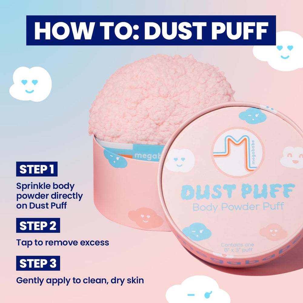 Megababe puff on bathroom vanity illustrating quick routine convenience