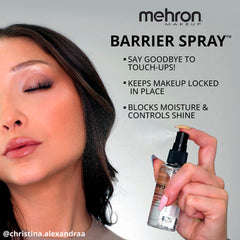 Mehron Makeup mist texture captured mid-air showing lightweight barrier effect