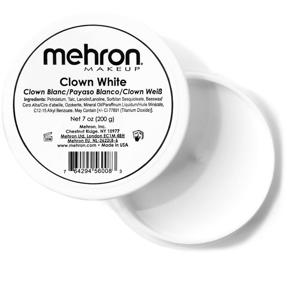 Mehron Makeup clown white front packaging shows brand and jar for professional use