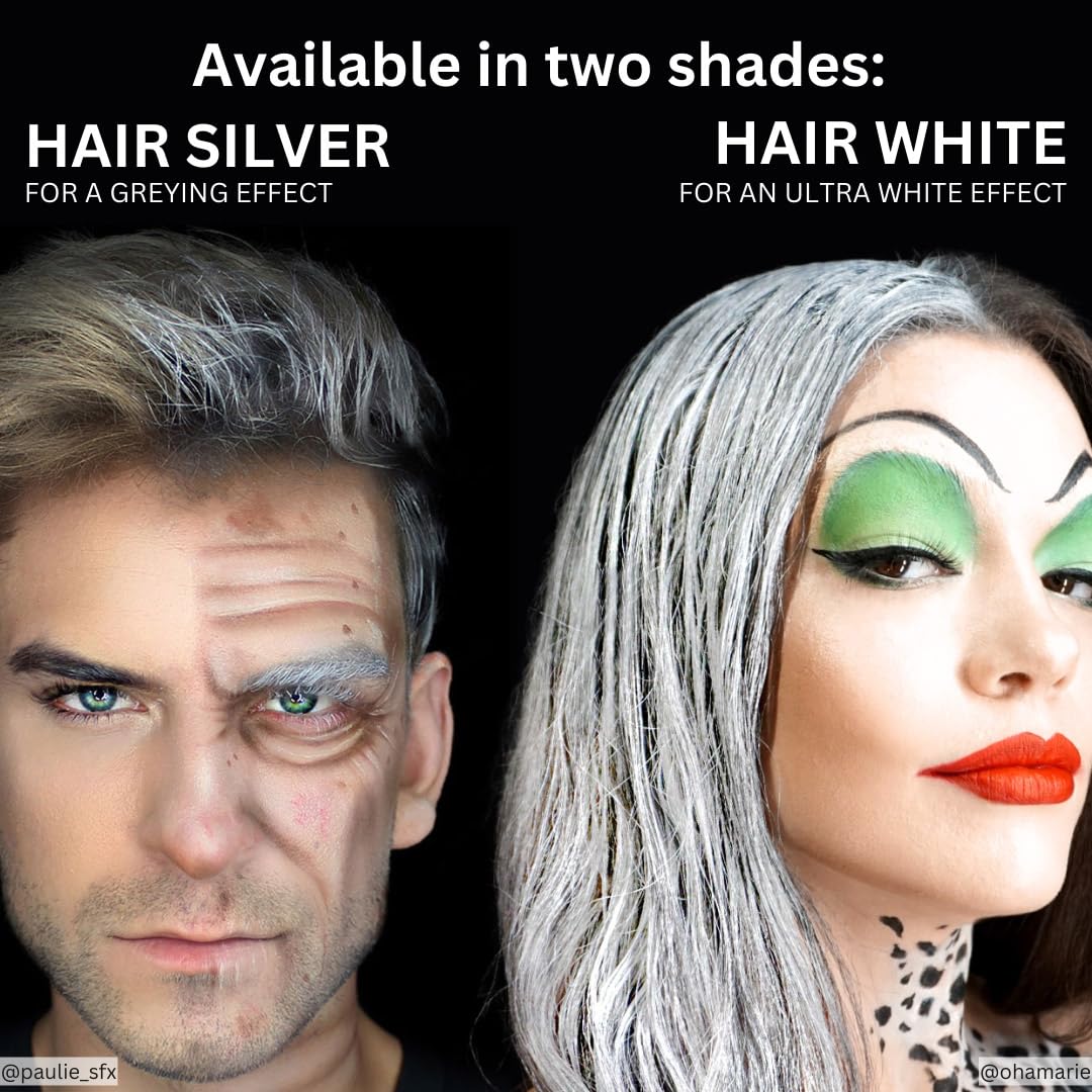 Mehron Hair White on beard detail showing natural-looking aging benefit