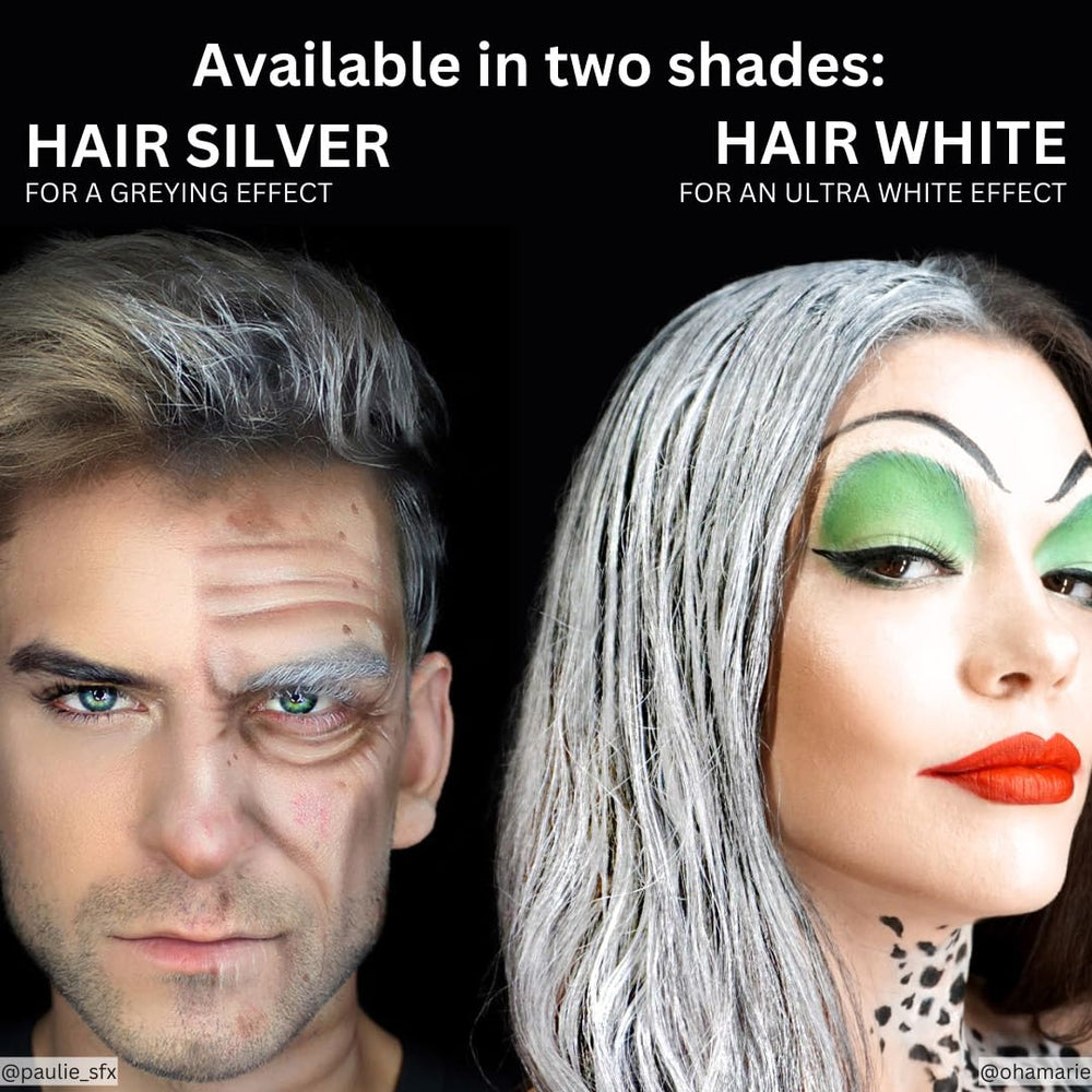 Mehron Hair White on beard detail showing natural-looking aging benefit