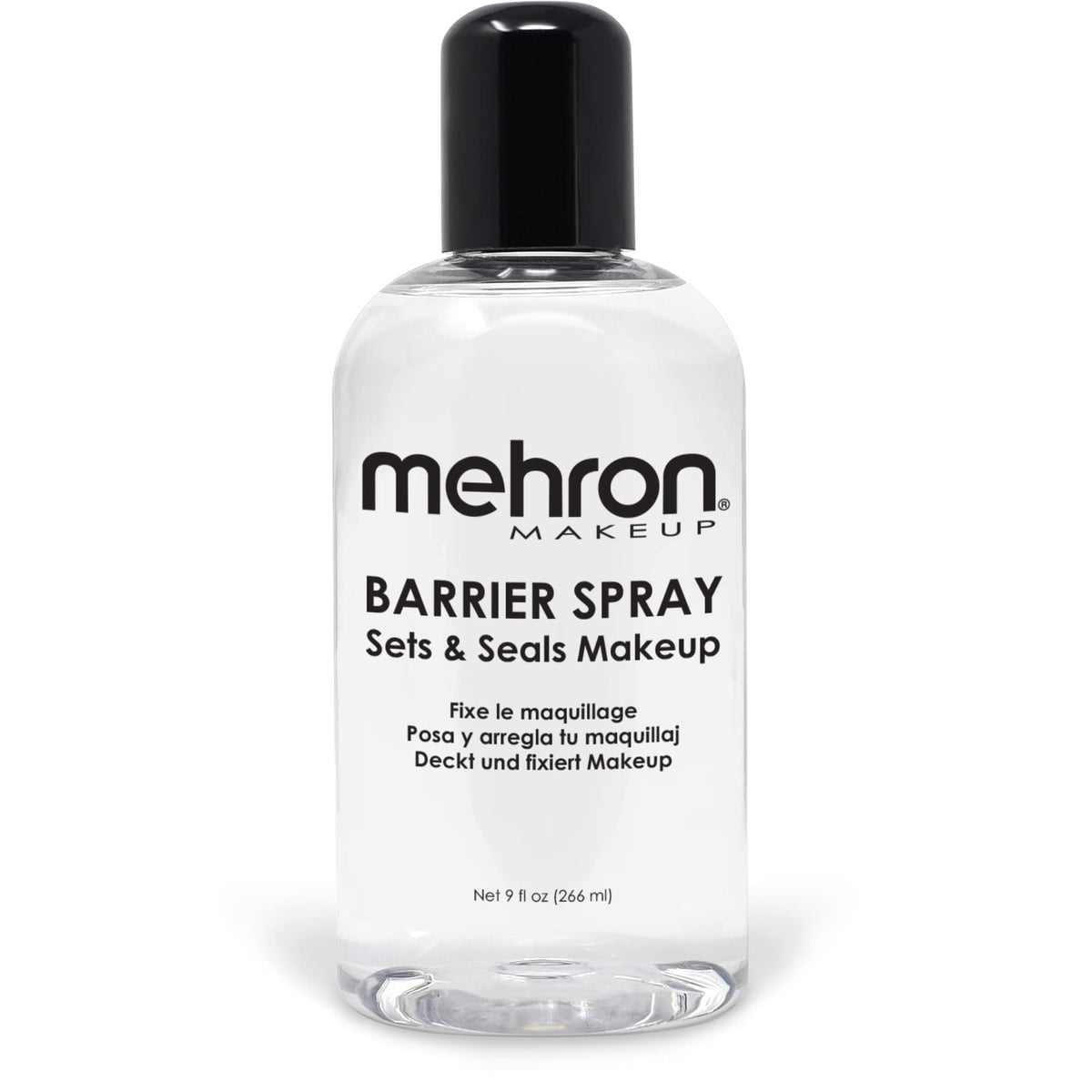 Mehron Makeup front bottle image showing product and durable finish benefit