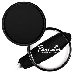 Mehron Makeup Paradise AQ Black pan showing deep matte pigment and professional payoff