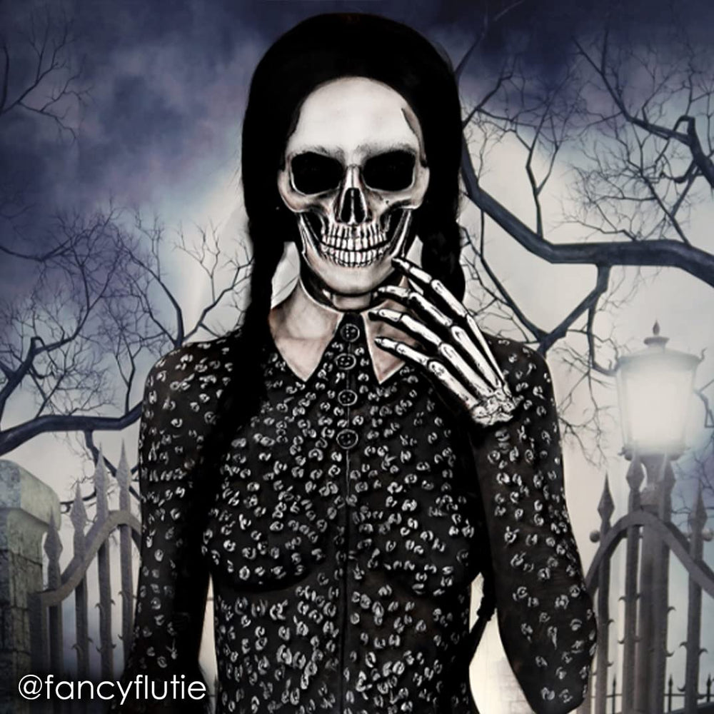 Mehron Makeup Paradise AQ Black applied on model face for theatrical, camera-ready definition