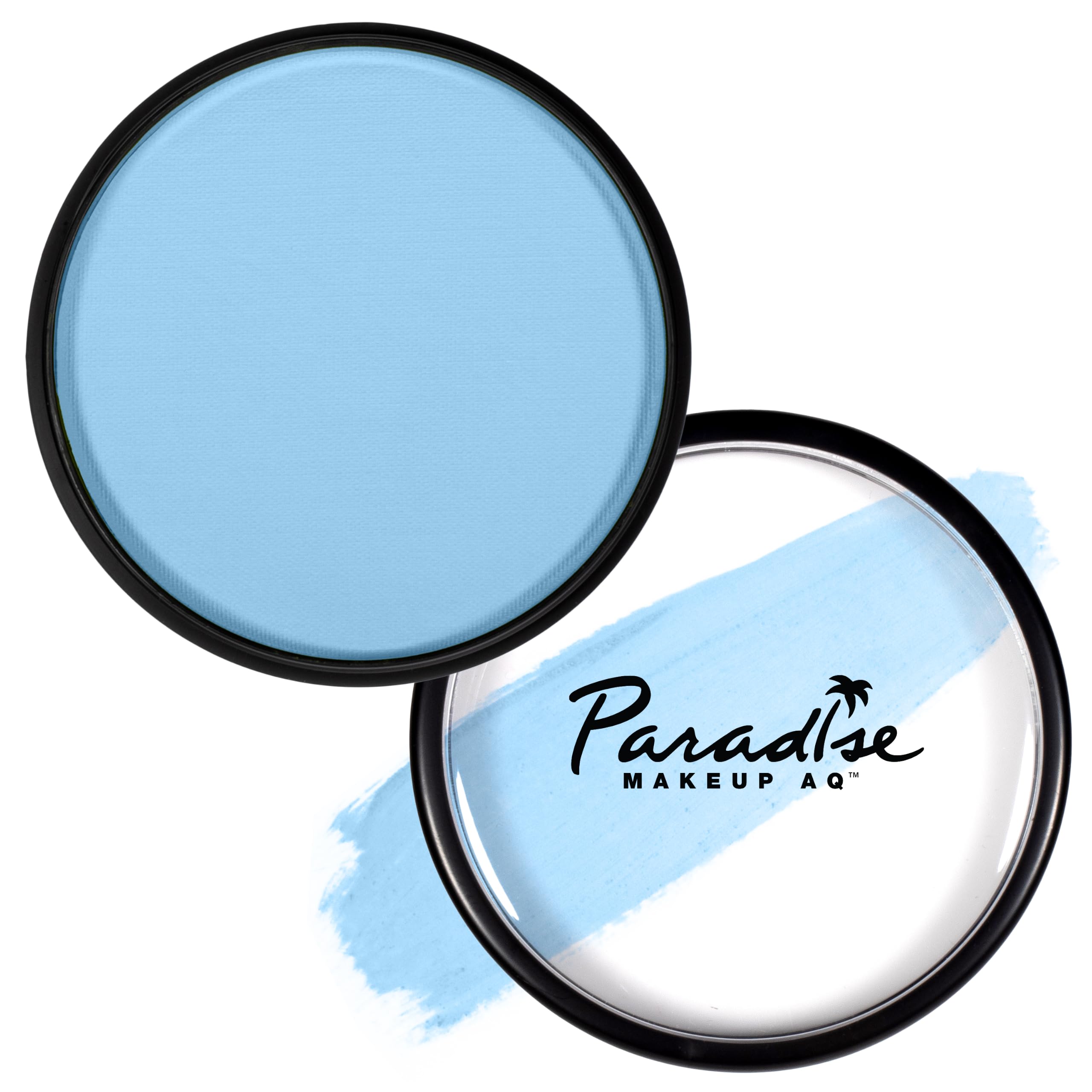 Mehron Paradise AQ front pan showing light blue pigment and true color