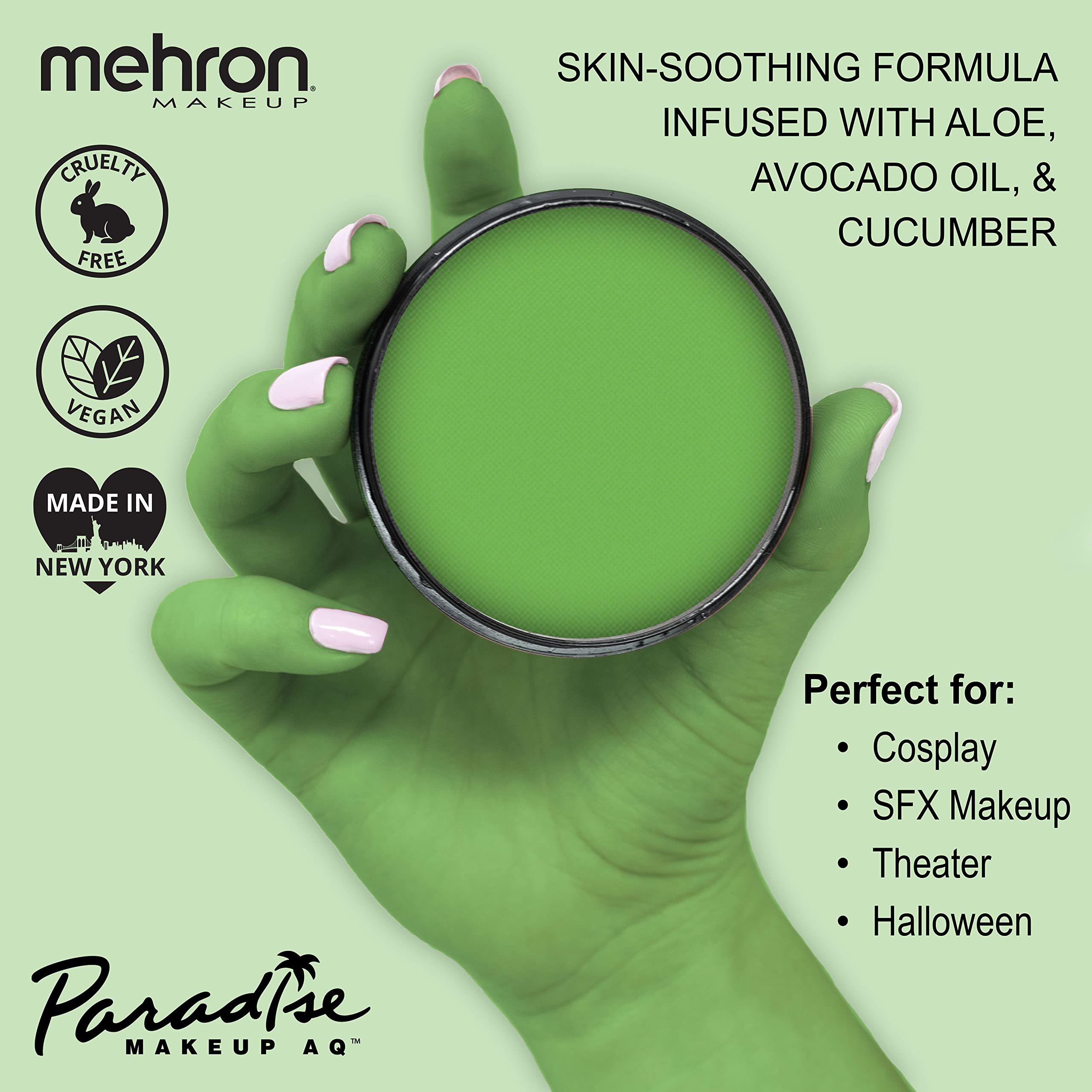 Mehron Makeup close-up of creamy Light Green texture showing smooth blendability