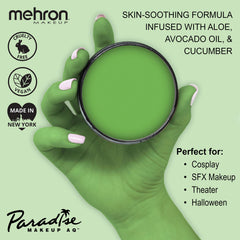 Mehron Makeup close-up of creamy Light Green texture showing smooth blendability