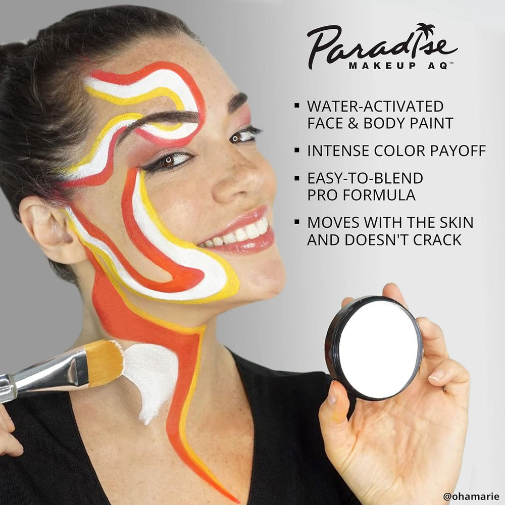 Mehron Makeup red paint applied to cheek demonstrating vivid stage-ready color