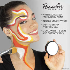 Mehron Makeup red paint applied to cheek demonstrating vivid stage-ready color