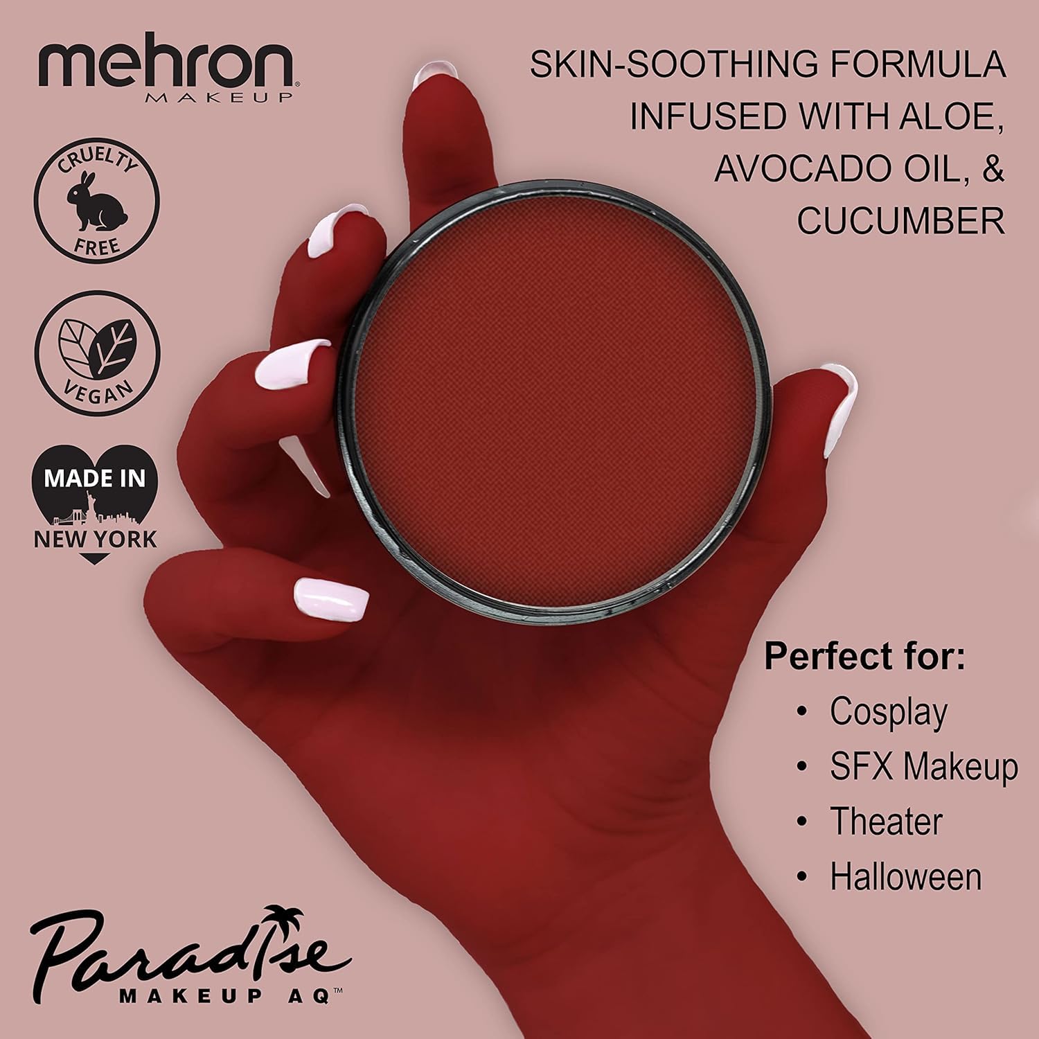 Mehron Makeup close-up of red paint texture illustrating smooth, blendable formula