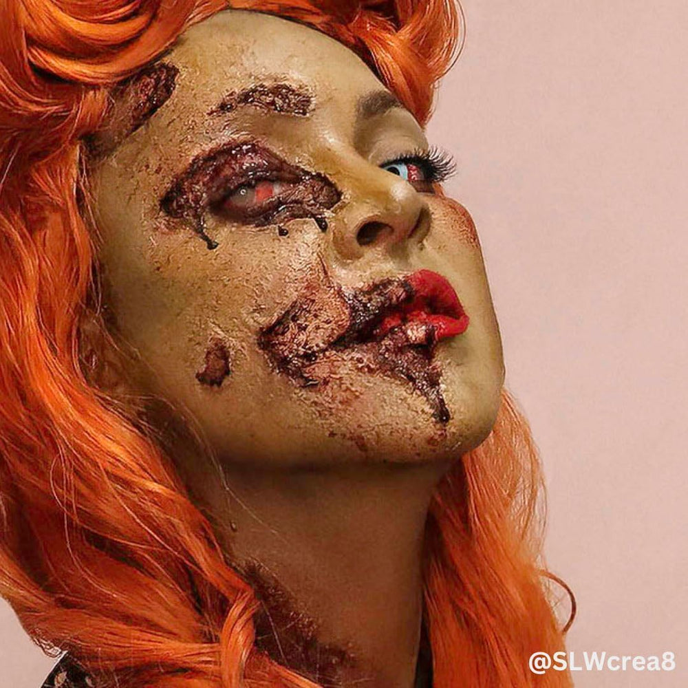 Mehron Makeup blended bruise demo showing layered, realistic healing tones