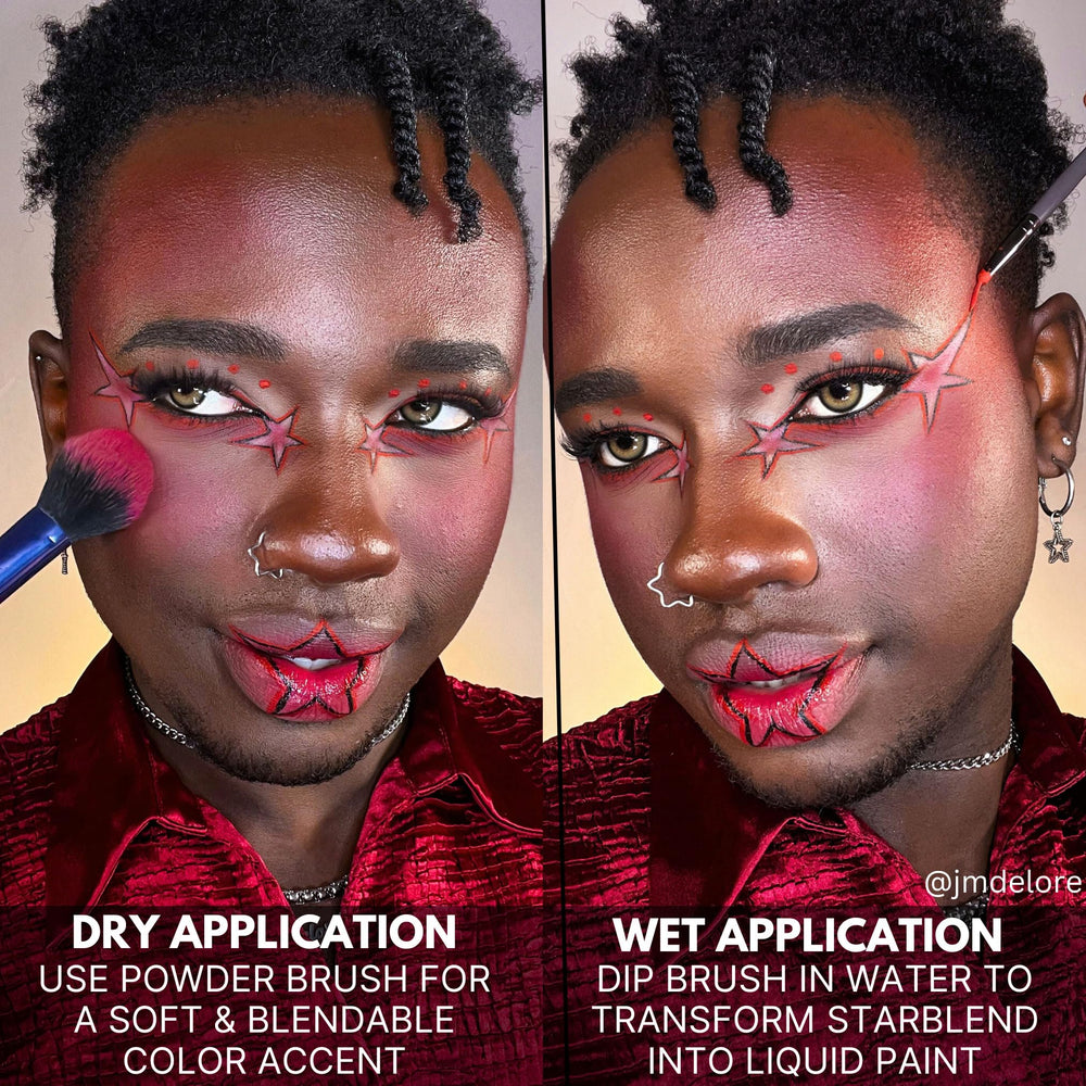 Mehron StarBlend full-face cosplay look showing bold, even black coverage