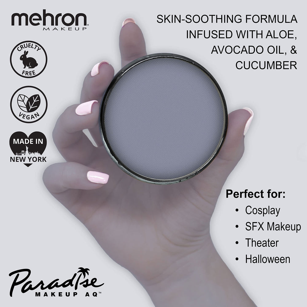 Mehron Makeup Storm Cloud texture close-up showing smooth, blendable consistency and coverage