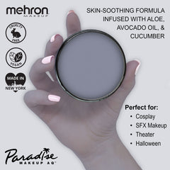 Mehron Makeup Storm Cloud texture close-up showing smooth, blendable consistency and coverage