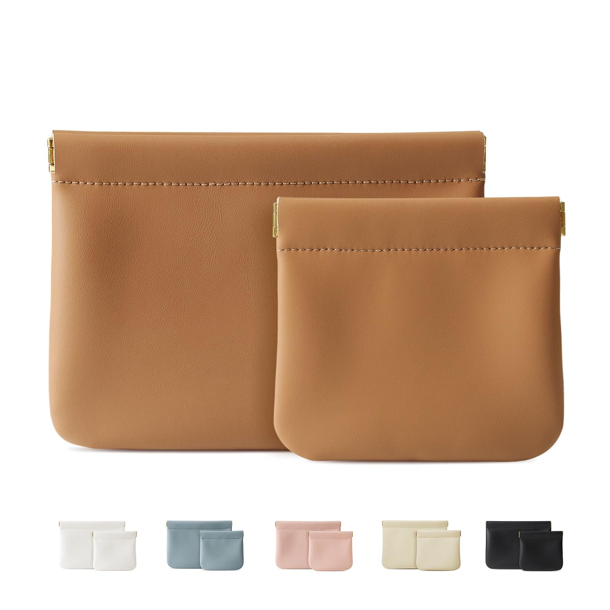 MEIBOOCH front view of two brown pouches showing compact set and elegant finish