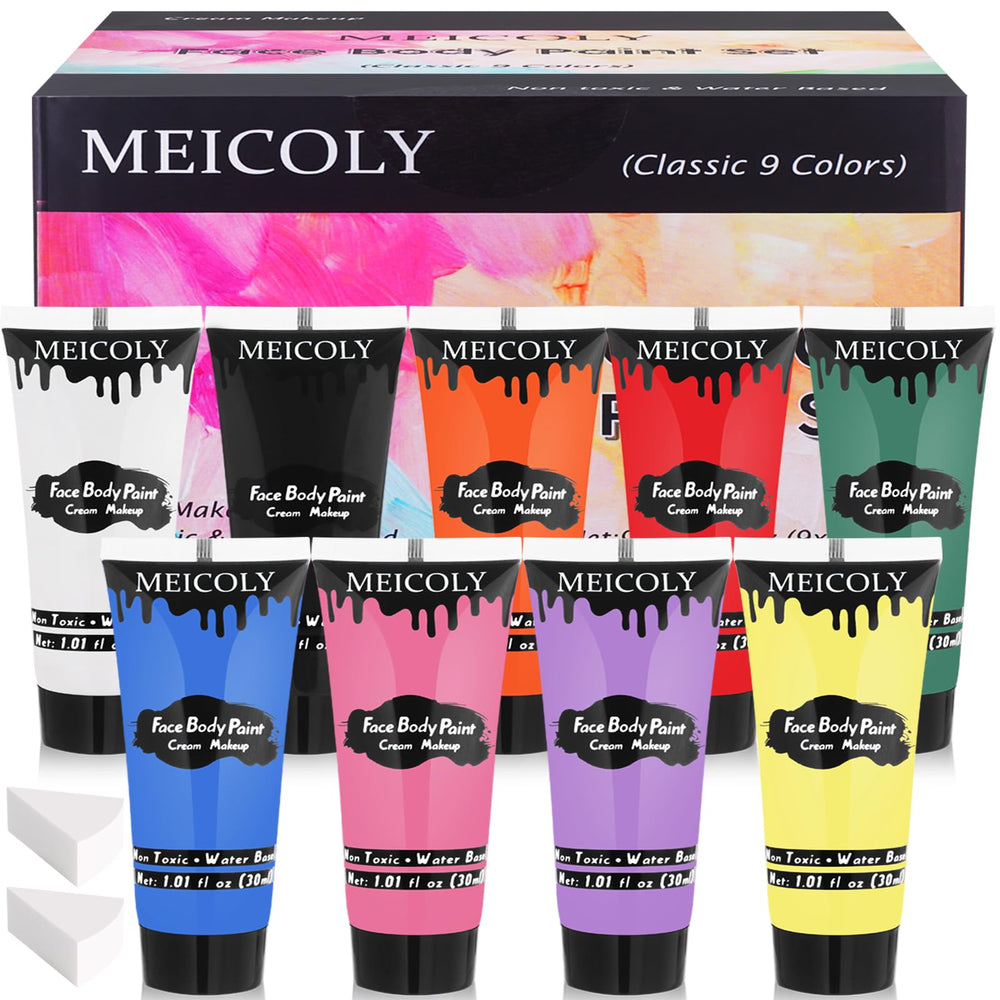 MEICOLY front box display showing nine colors and portable kit benefit