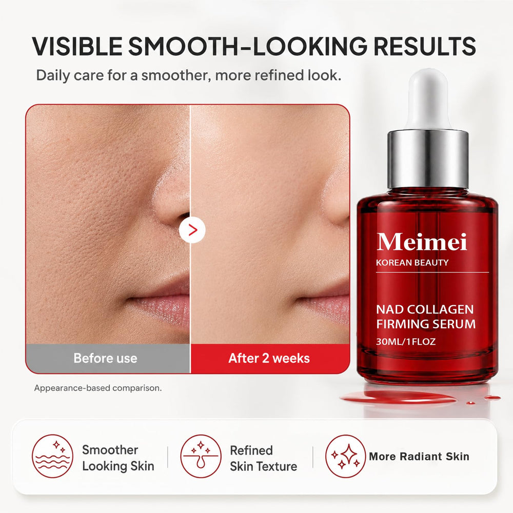 Meimei before and after skin comparison indicating improved firmness and texture