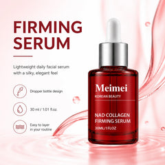Meimei applying serum to neck highlighting lifting and smoothing benefits