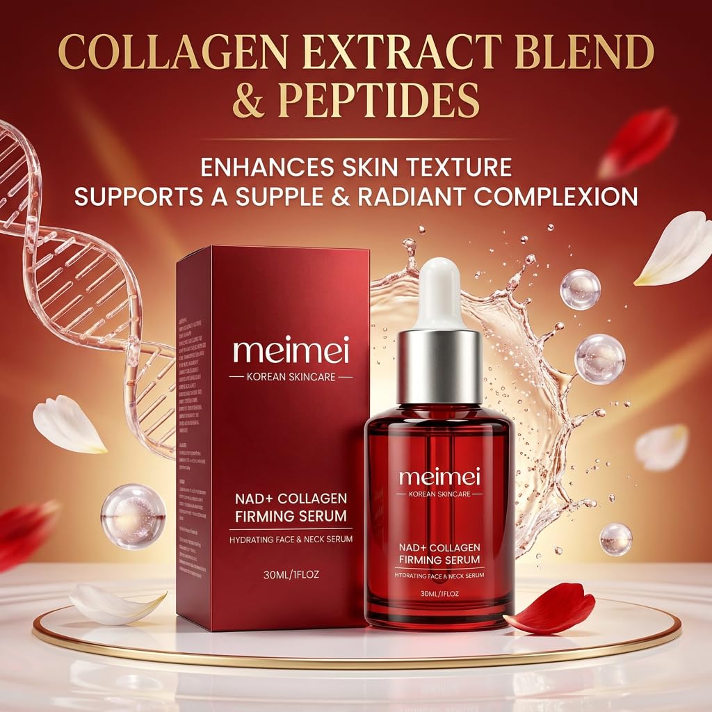 Meimei Korean label close-up highlighting NAD+, EGF peptide, and collagen ingredient benefits