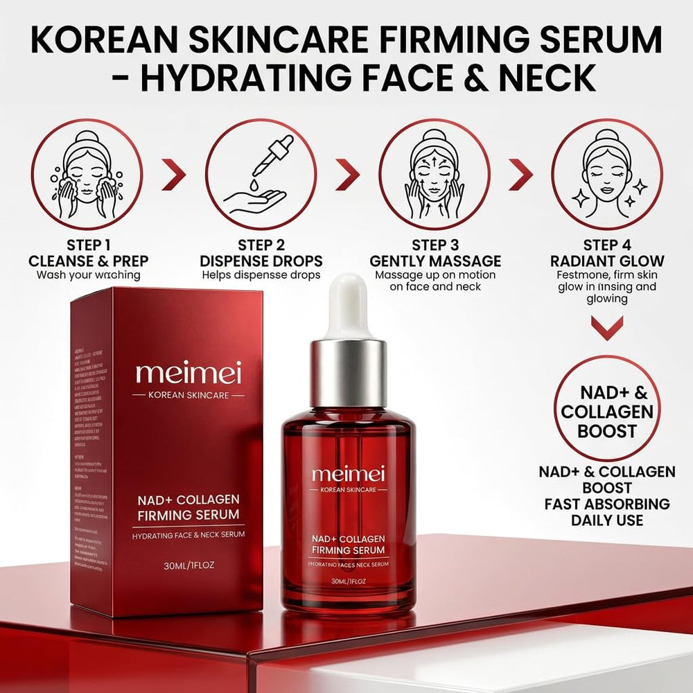 Meimei Korean serum on vanity in lifestyle scene showing routine-ready convenience and style