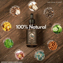 Melanin Kings oil texture on palm demonstrating quick absorption