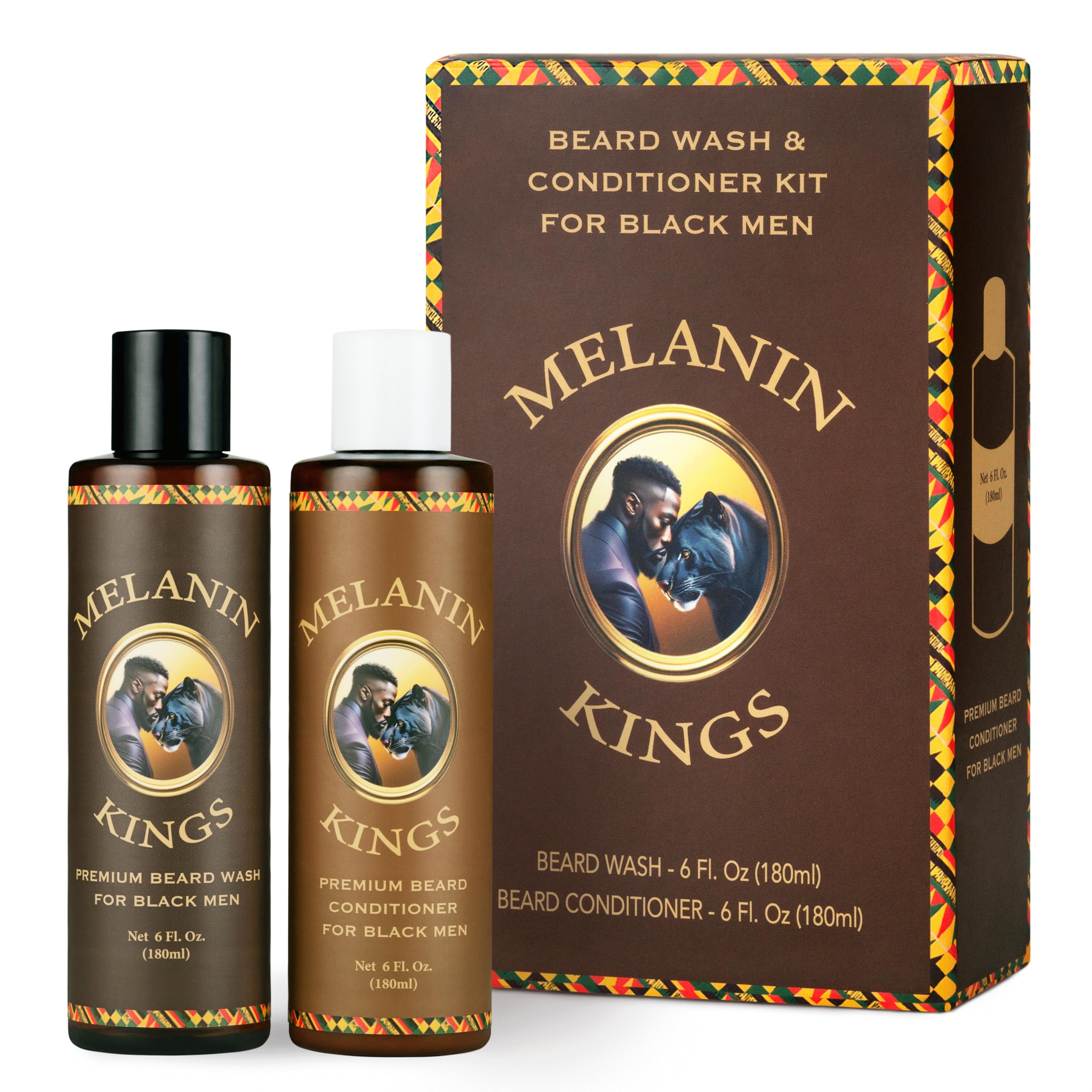 Melanin Kings front packaging showing clean beard care set and clear benefits