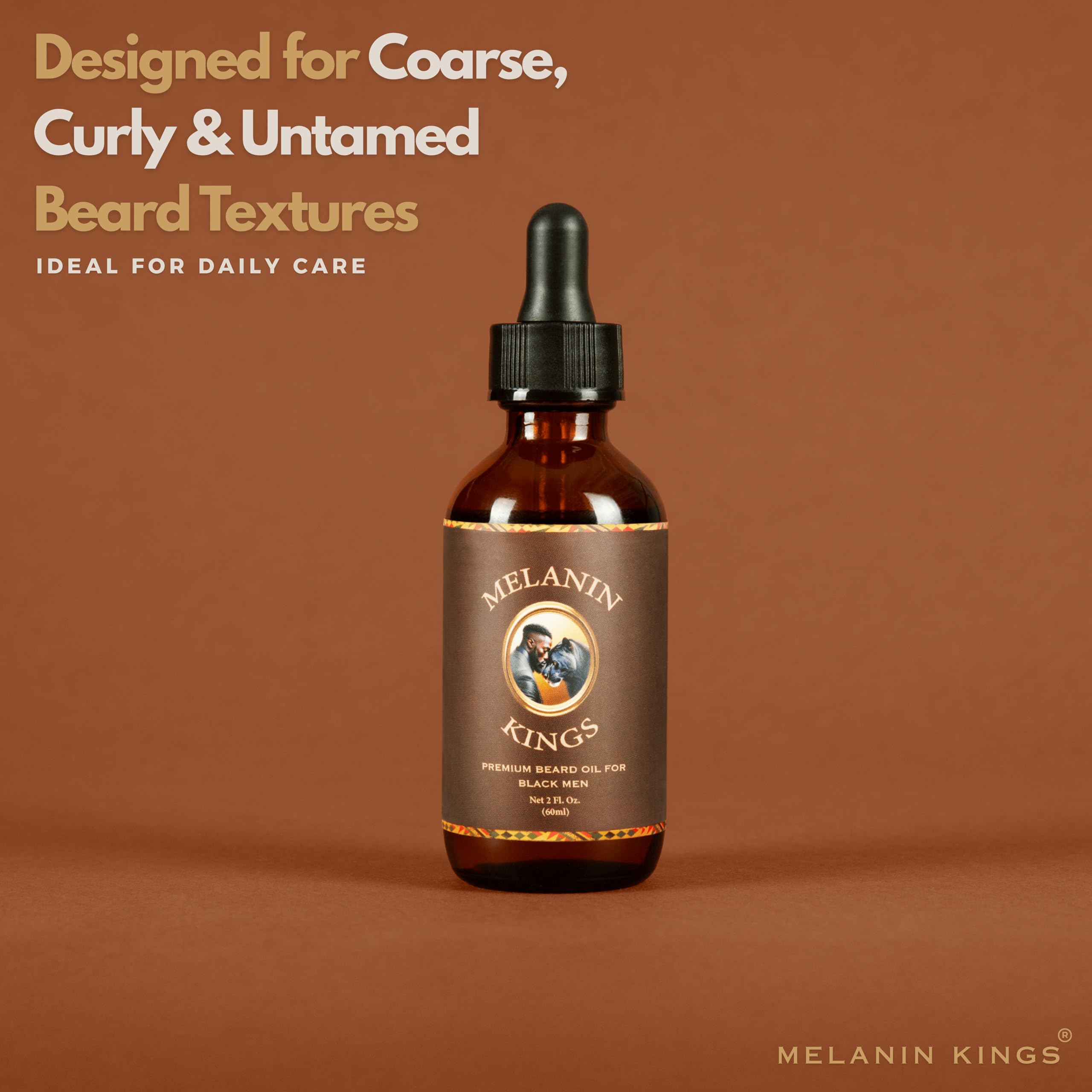 Melanin Kings clear side label listing botanical oil blend