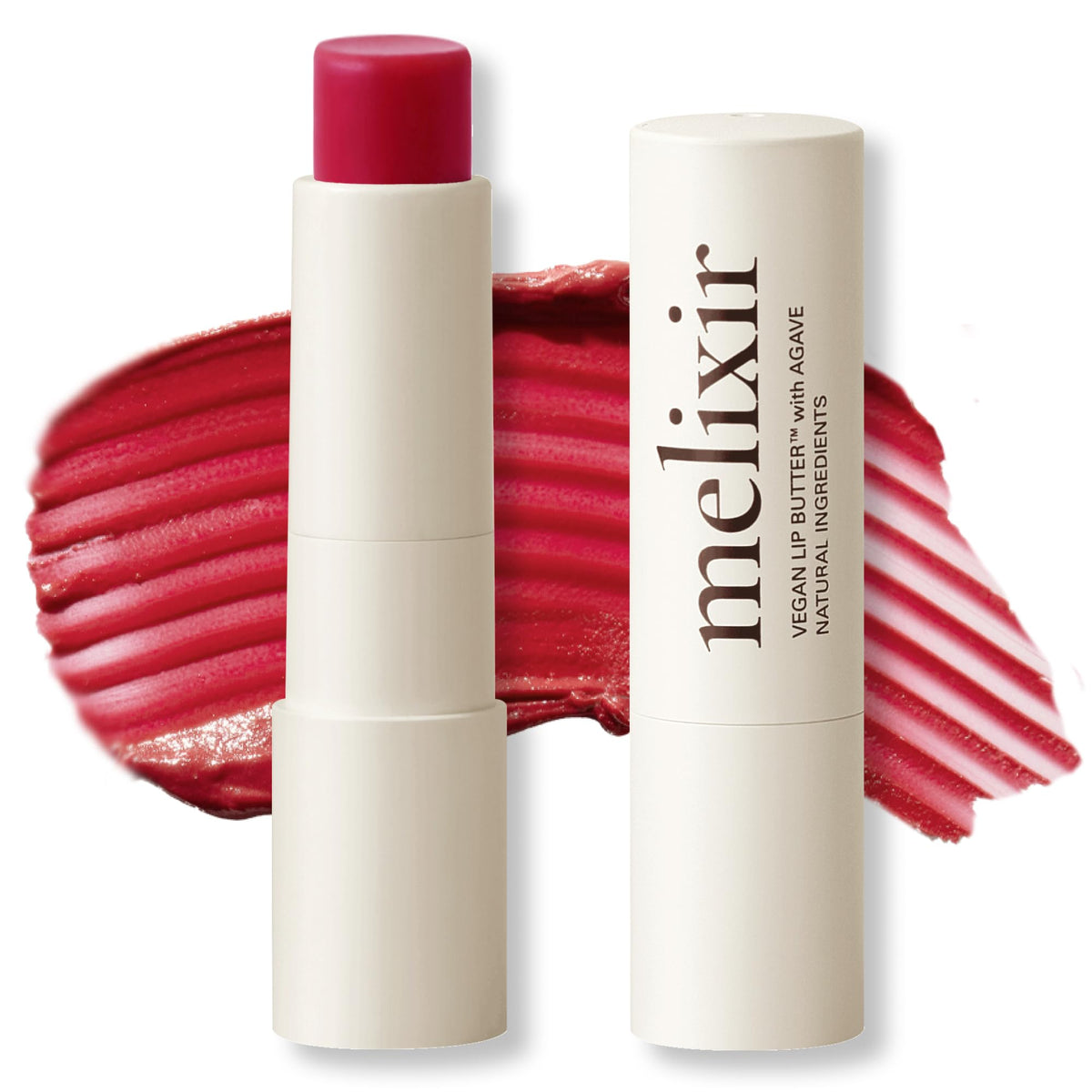 Melixir lip butter front stick showing compact travel-ready design and quick hydration