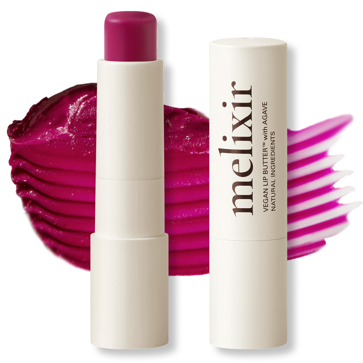 melixir lip butter front twist-up showing sleek tube and immediate application benefit