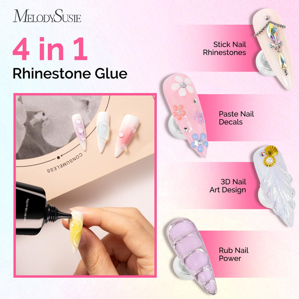 MelodySusie 30g thick gel texture on spatula highlighting strong hold for large gems benefit
