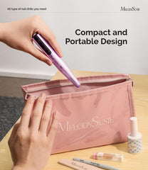 MelodySusie handpiece with 11 metal bits displayed for versatile nail work