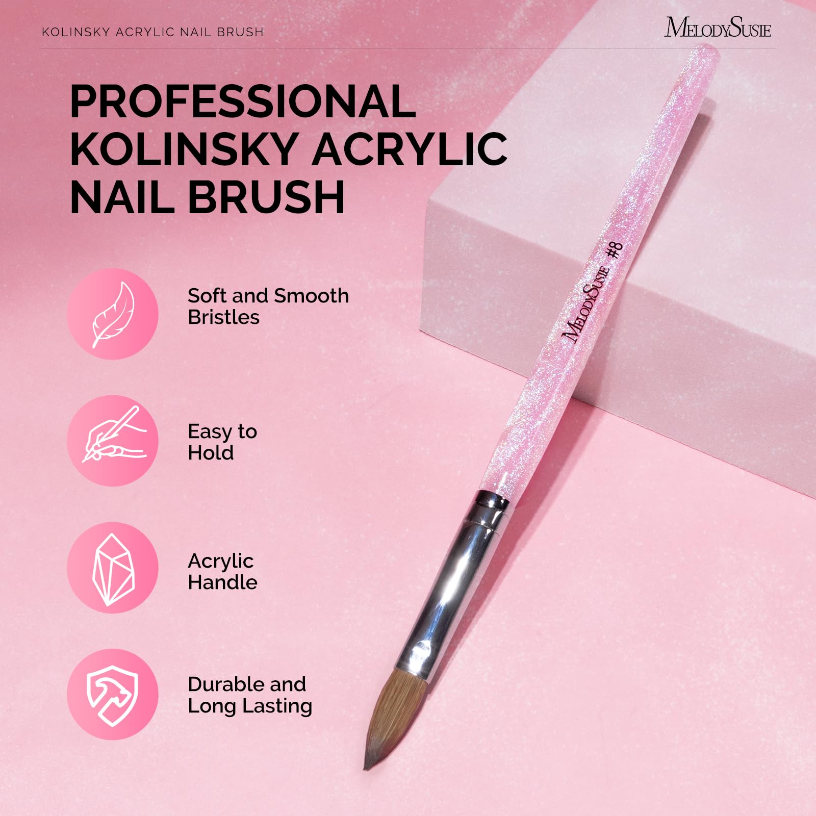 MelodySusie close-up of Kolinsky bristles for smooth, even acrylic application
