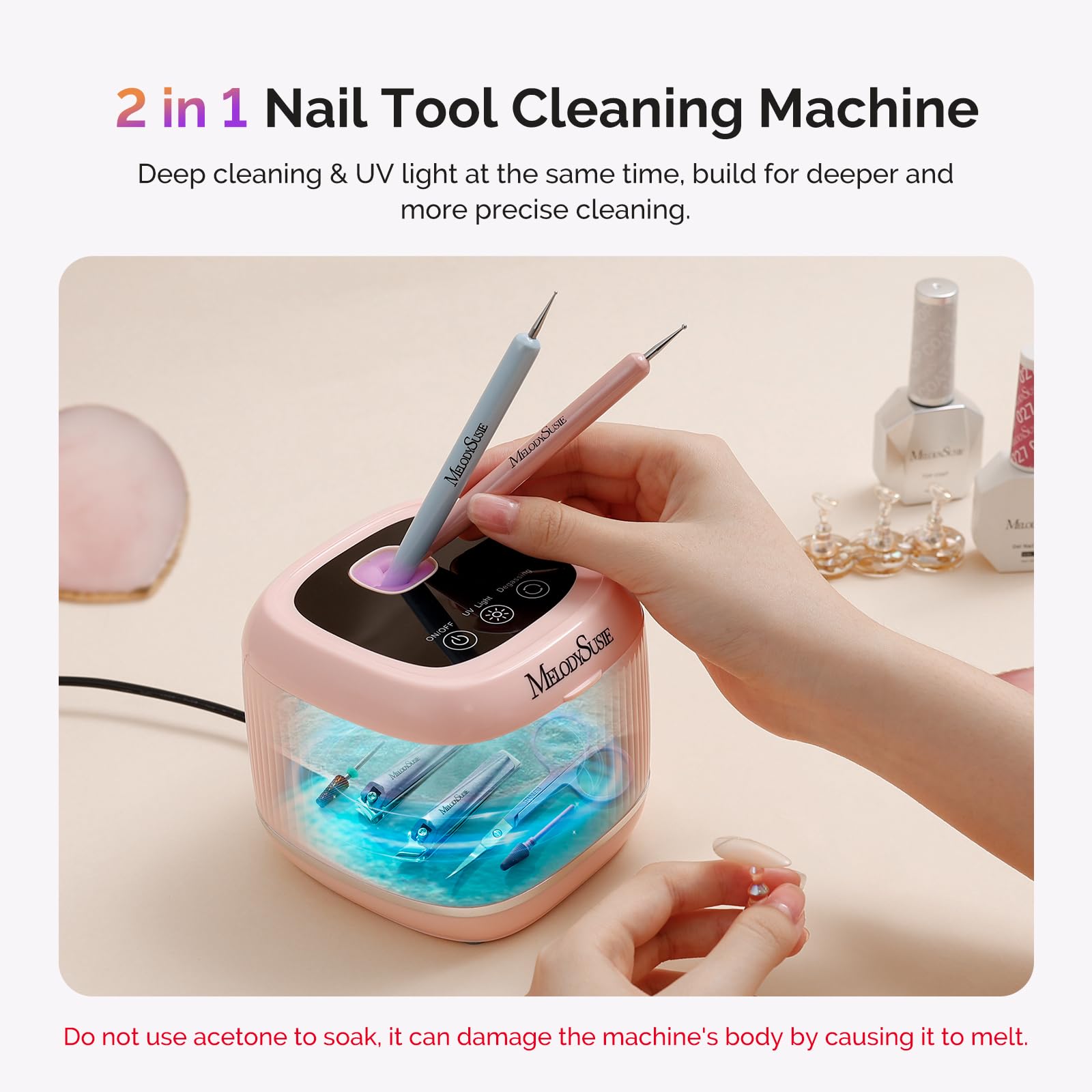 MelodySusie DL-160 with nail drill bits inside demonstrating deep-cleans tight grooves