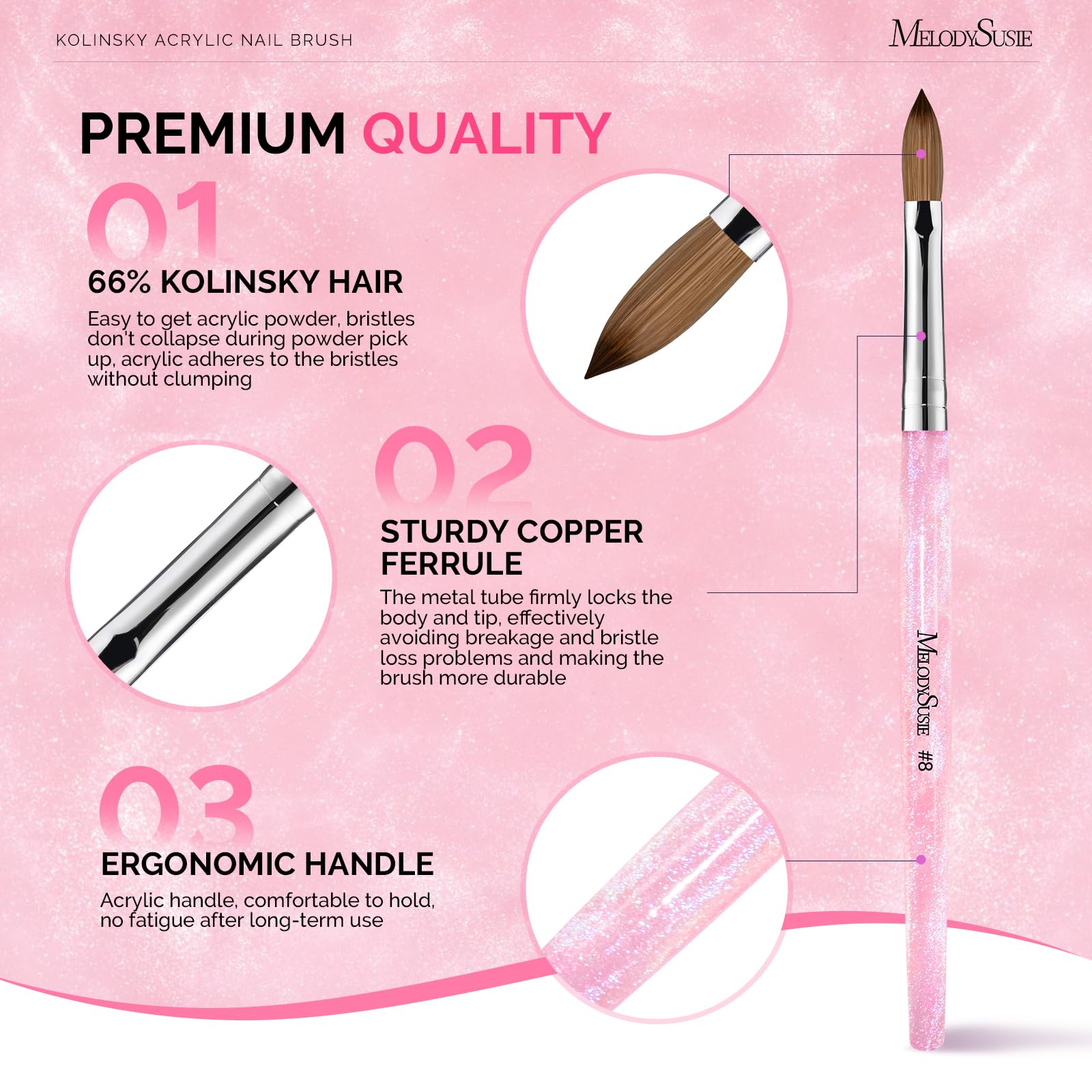 MelodySusie ferrule and handle joint highlighting secure bristles and durability