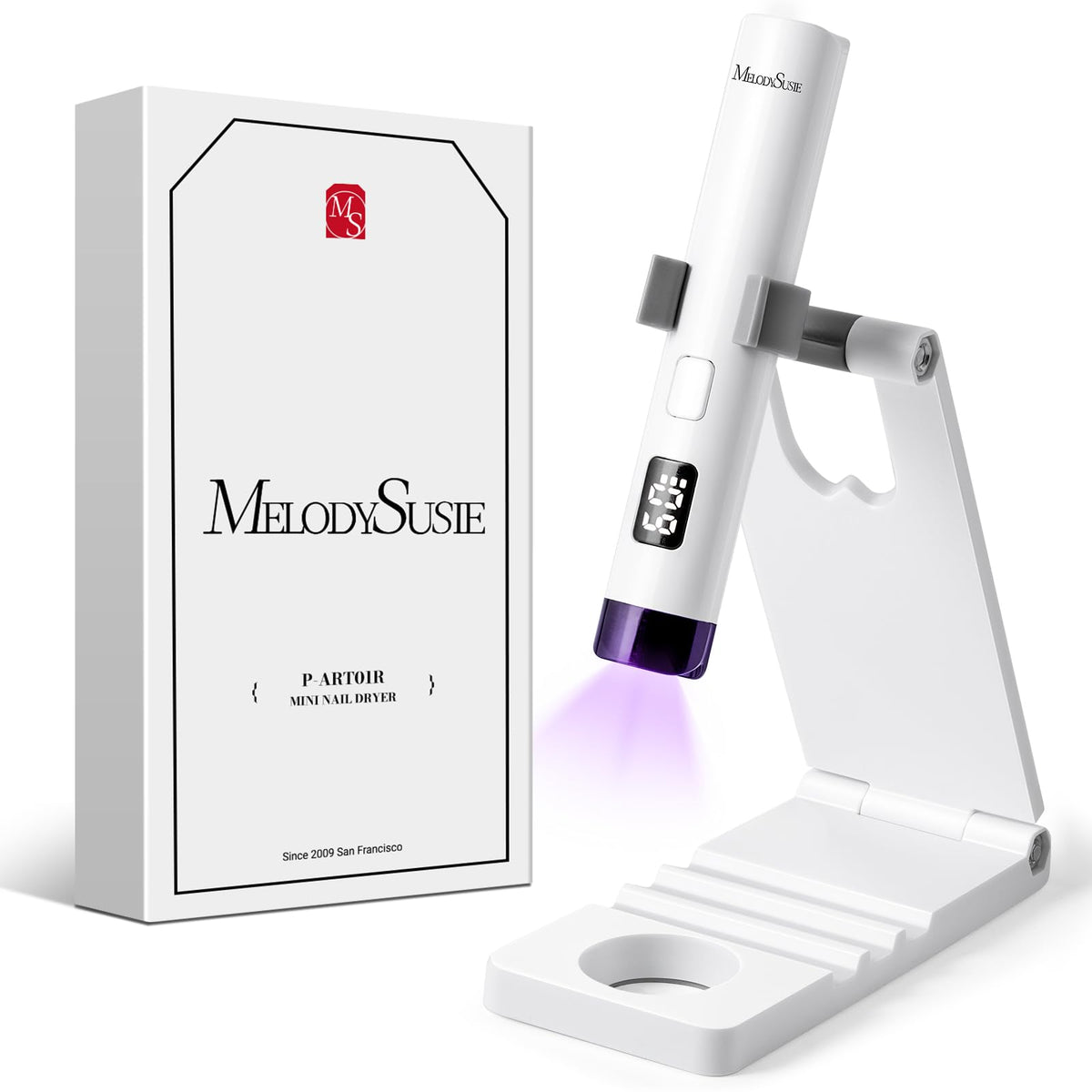 MelodySusie front view showing compact lamp and fast curing benefits