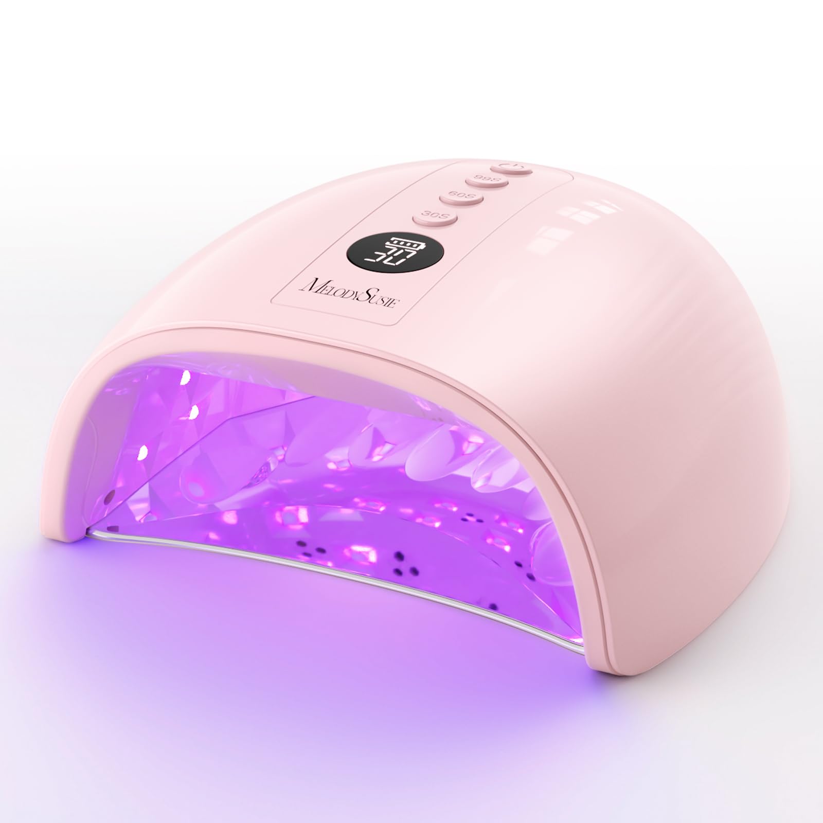 MelodySusie lamp front view showing full-hand curing and portability benefit