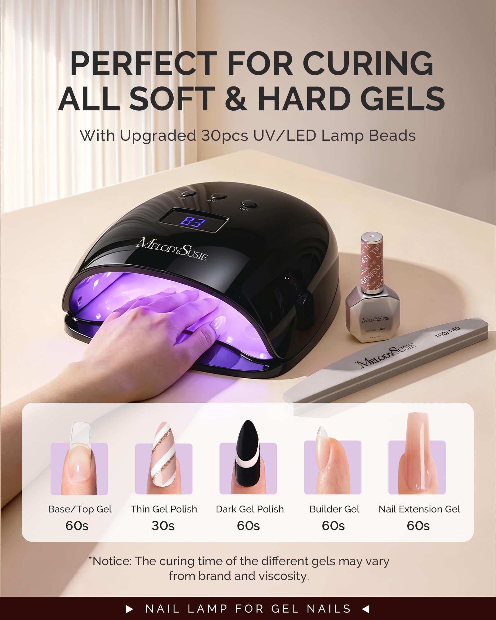 MelodySusie lamp curing full hand for quicker at-home manicure results
