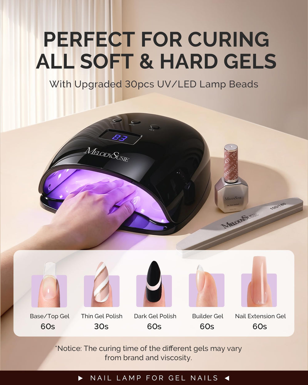 MelodySusie lamp curing full hand for quicker at-home manicure results